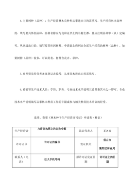 林木种子生产经营许可证申请表样表